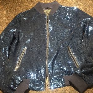 Guess Blue Sequin Zip Up Jacket XS